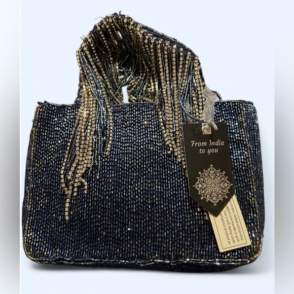 Viral Beaded Made in India Blue Rhinestone Fringe Bag - NEW WITH TAGS - Picture 6 of 7